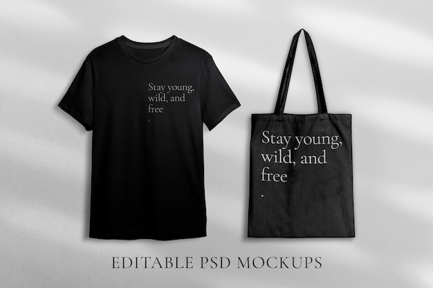 PSD mockup di abbigliamento con maglietta e tote bag