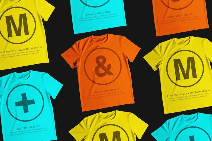 PSD psd mockup di maglietta colorata su sfondo nero