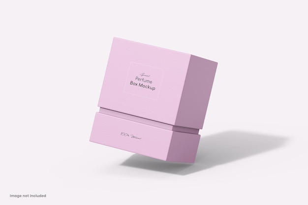 PSD-Mockup für benutzerdefinierte Parfümboxen mit Flasche