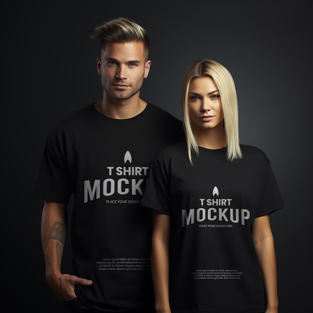 PSD psd-mockup-paare in schwarzen übergroßen t-shirts