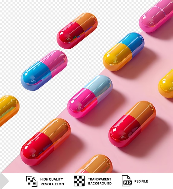 PSD psd mockup de pastillas de diferentes colores en un fondo rosado png psd