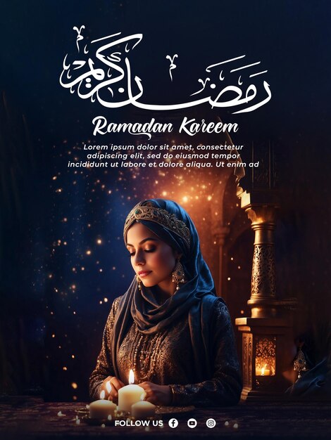 PSD psd un modèle d'affiche du ramadan kareem avec un musulman en prière