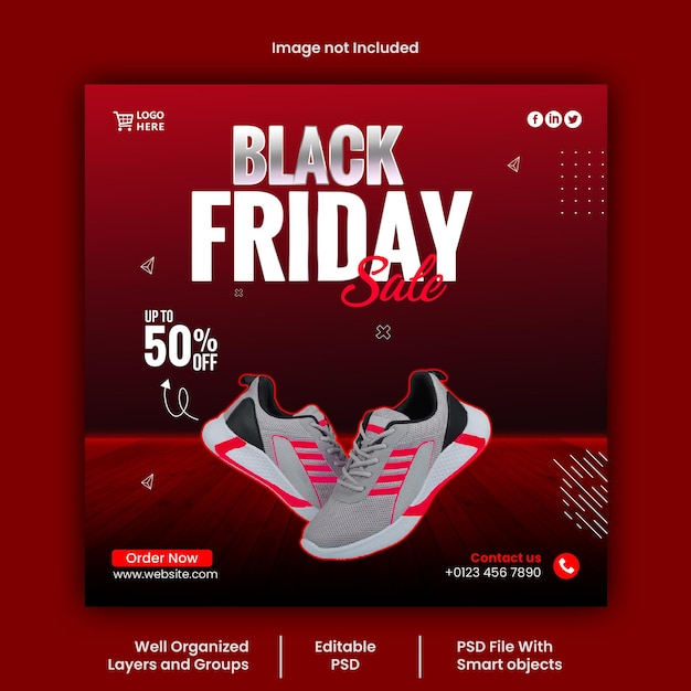 PSD Modello di progettazione post sui social media del Black Friday