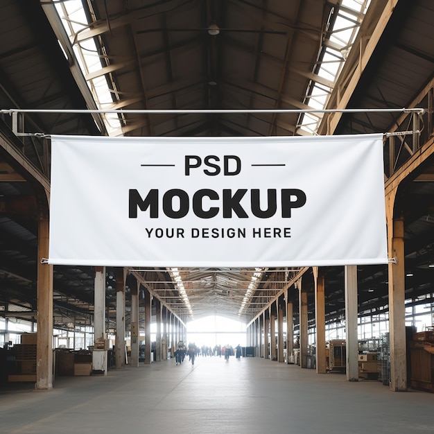 PSD Modelo de banner pendurado horizontal com fundo de mercado