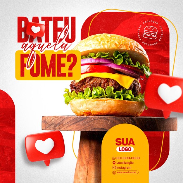 PSD psd modelo diseño post medios sociales comida rápida entrega de hamburguesas y comida de pizza