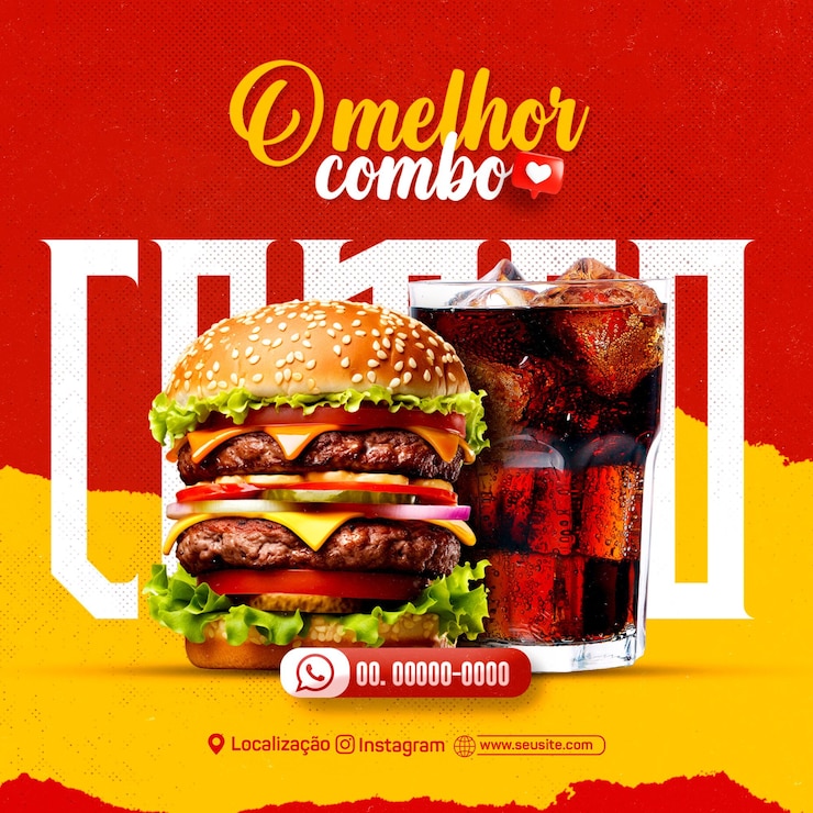 PSD psd modelo diseño post medios sociales comida rápida entrega de hamburguesas y comida de pizza