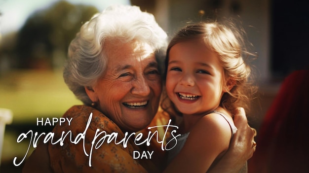 PSD psd modifiable bonne fête des grands-parents avec grand-mère et petite-fille souriant heureux ensemble