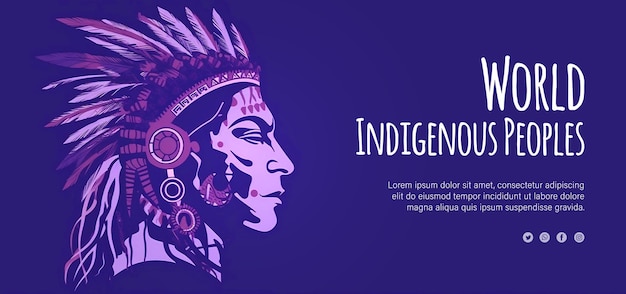 PSD psd modifiable bonne journée autochtone avec des indiens portant un bonnet de fourrure