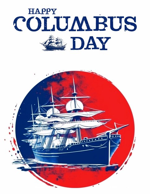 Psd Modifiable Joyeux Columbus Day Avec Blue Caravel Flottant Sur Les Vagues De La Mer