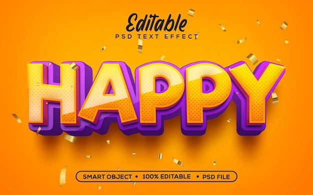 PSD modificabile Effetto testo felice con confetti d'oro