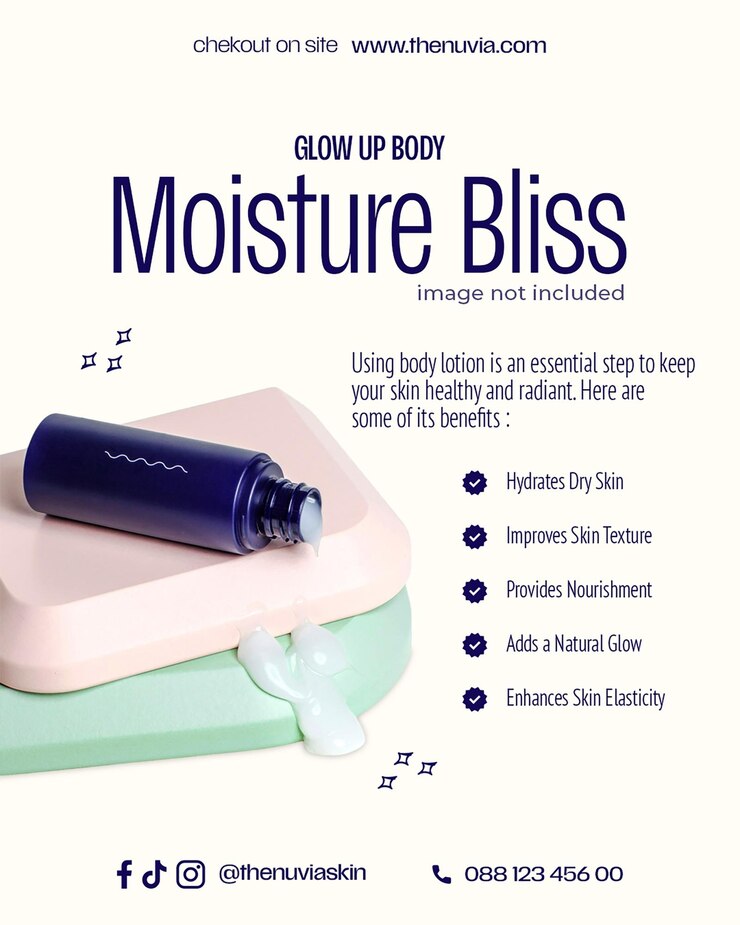 PSD Moisture Bliss brilla el cuerpo con loción para el cuerpo plantilla de publicación de Instagram