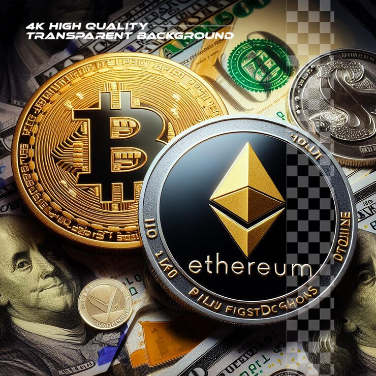 PSD psd las monedas bitcoin btc y las monedas ethereum eth circulan con billetes de un dólarmoneda criptográfica digital