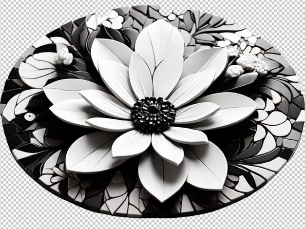 PSD psd de un mosaico de flores en blanco y negro de fondo transparente