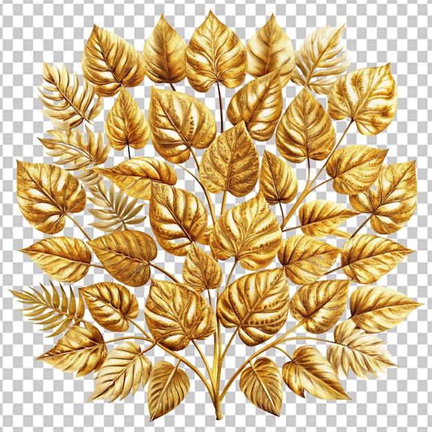 Psd D'un Motif De Feuille D'or Sur Fond Transparent