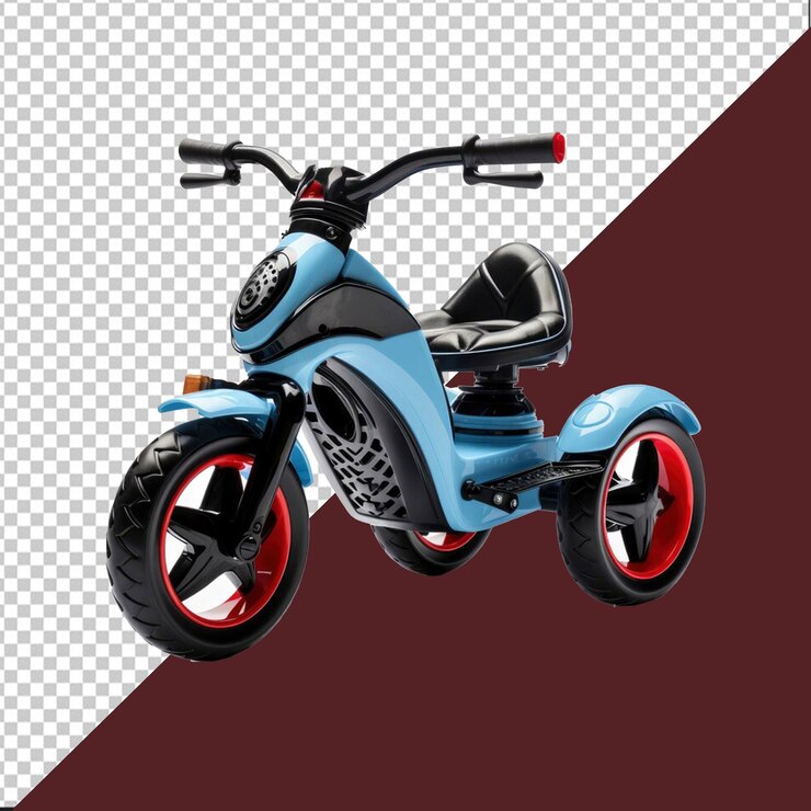 PSD se muestra un scooter azul con un borde rojo en un fondo transparente