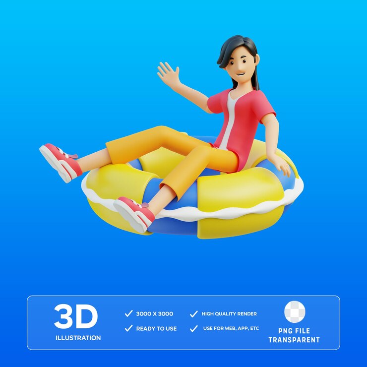 PSD Mujer con anillo flotante Ilustración en 3D