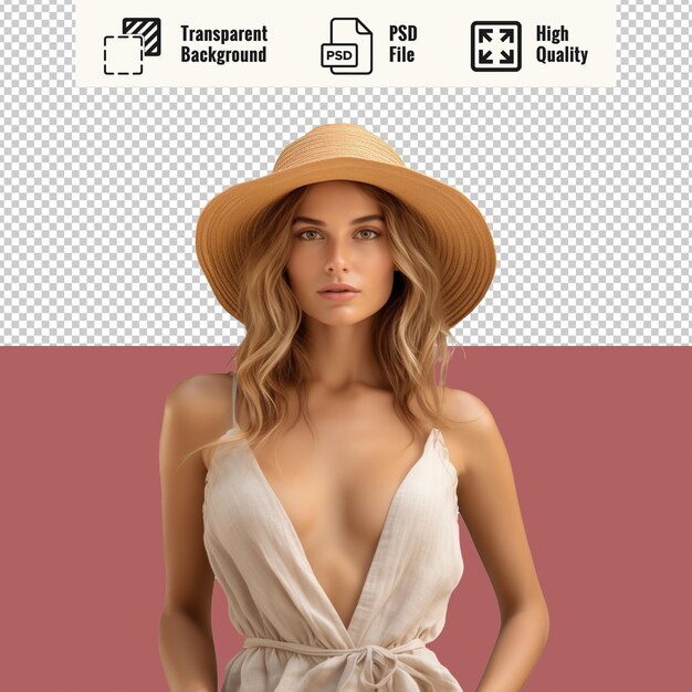 PSD psd mujer atractiva con sombrero en la playa