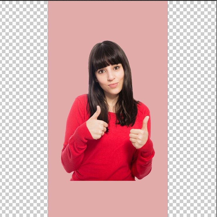 PSD Mujer linda gestando el pulgar con fondo trabnspernt