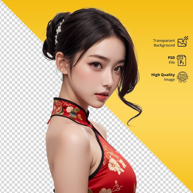 PSD psd una mujer o chica china en un fondo amarillo con un deseo en el frente año nuevo chino
