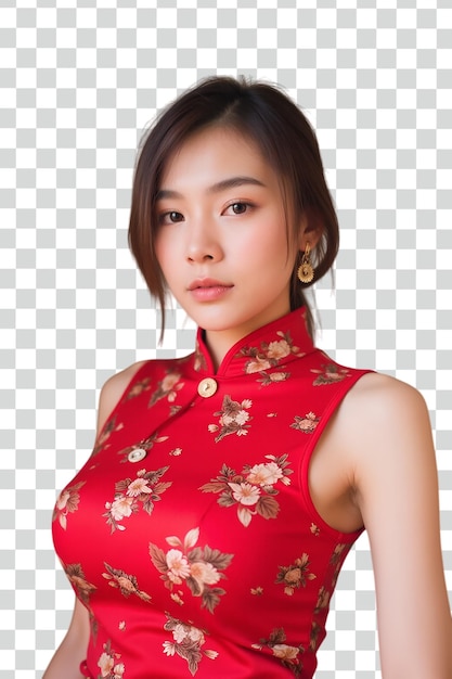 Psd mujer sexy en un cheongsam en un fondo transparente