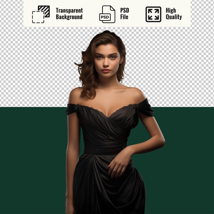 PSD psd mulher com vestido negro elegante y ojos