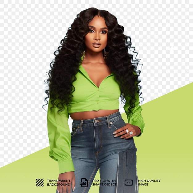 PSD psd mulher negra cabelo encaracolado isolado em fundo transparente