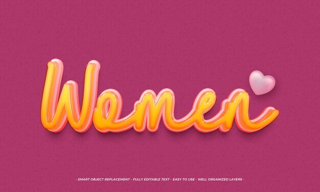 PSD mulheres efeito de texto estilo 3D editável