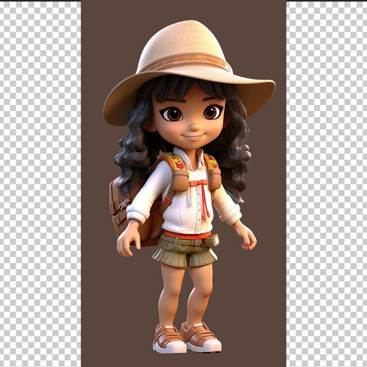 PSD psd una muñeca con un sombrero y una mochila se muestra con fondo transparente