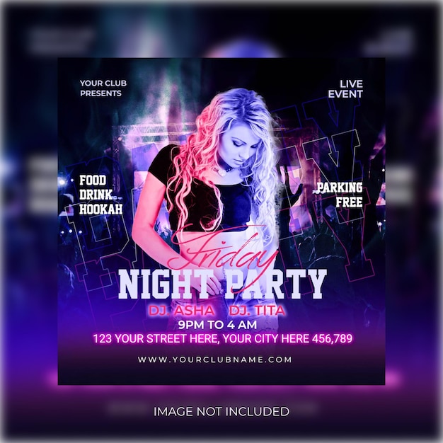 Psd nacht party flyer social media post und web-banner