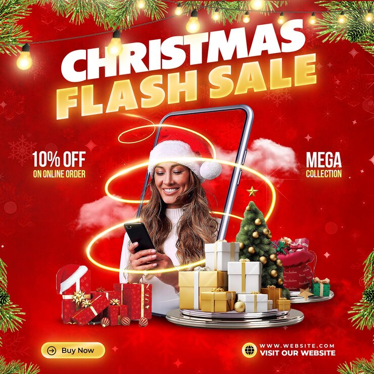 PSD psd navidad año nuevo venta flash promocional flyer plantilla de redes sociales o banner web