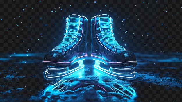 PSD psd neon flex lichtrahmen mit eisschlittschuhen und chilly blue farbe umriss collage kunst transparent