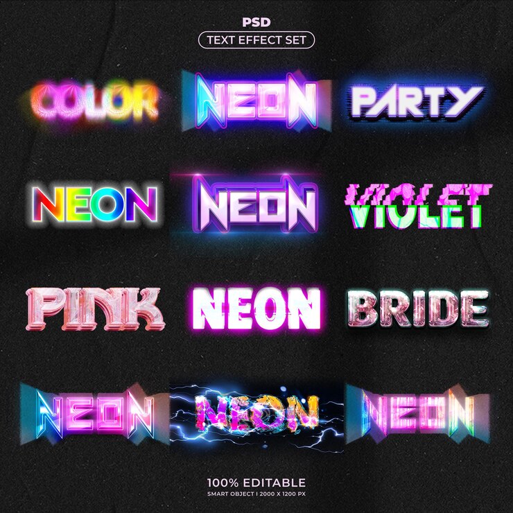 PSD psd neon text effect set