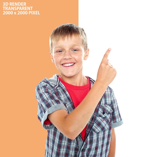 PSD de Un niño feliz señalando y un chico de negocios con fondo transparente