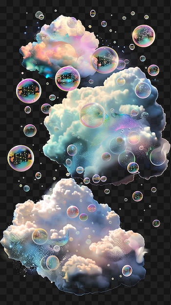 PSD psd nube lenticular caprichosa con burbujas flotantes y camiseta de brillo de neón iridesc y2k arte de tinta de tatuaje