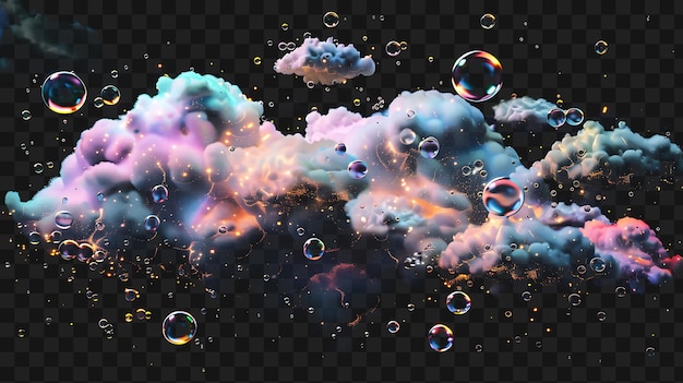 PSD psd nube lenticular caprichosa con burbujas flotantes y camiseta de brillo de neón iridesc y2k arte de tinta de tatuaje