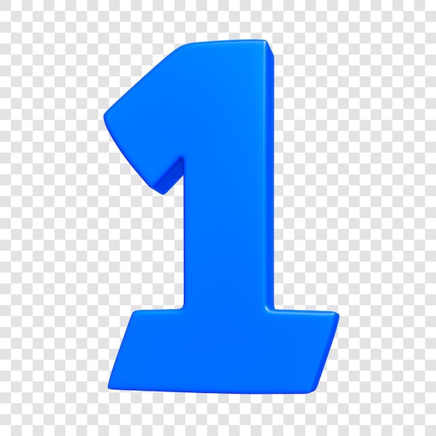 PSD number 1 blue 3d render transparent background