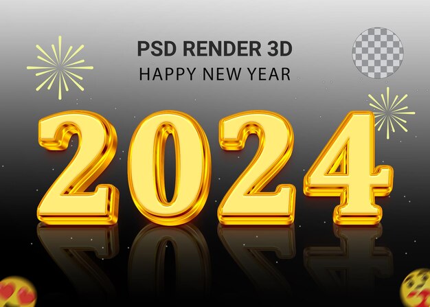 PSD número 2024 feliz año nuevo 3d