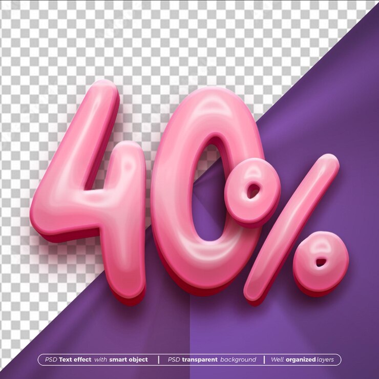 PSD psd números rosados oferta del 40 por ciento en 3d aislado del fondo