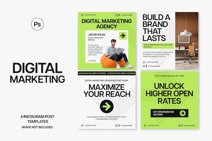 PSD psd o bundle de marketing digital instagram pacote de design para modelo de pósito de mídia social