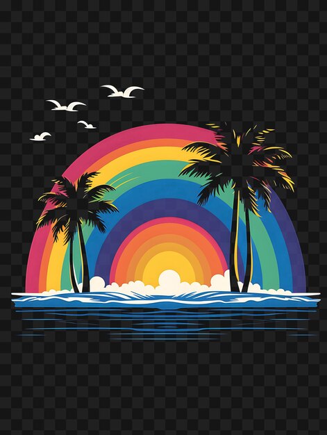 PSD psd of rainbow over a beach lebendige mehrfarbige palette dunkle navy vorlage clipart tätowierungsdesign