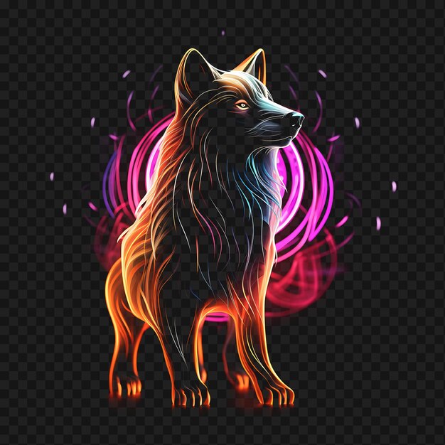 PSD psd of wolf moonlit night curved neon lines howling moon fur patter transparent clean glow effects (efeitos de brilho limpo e transparente)