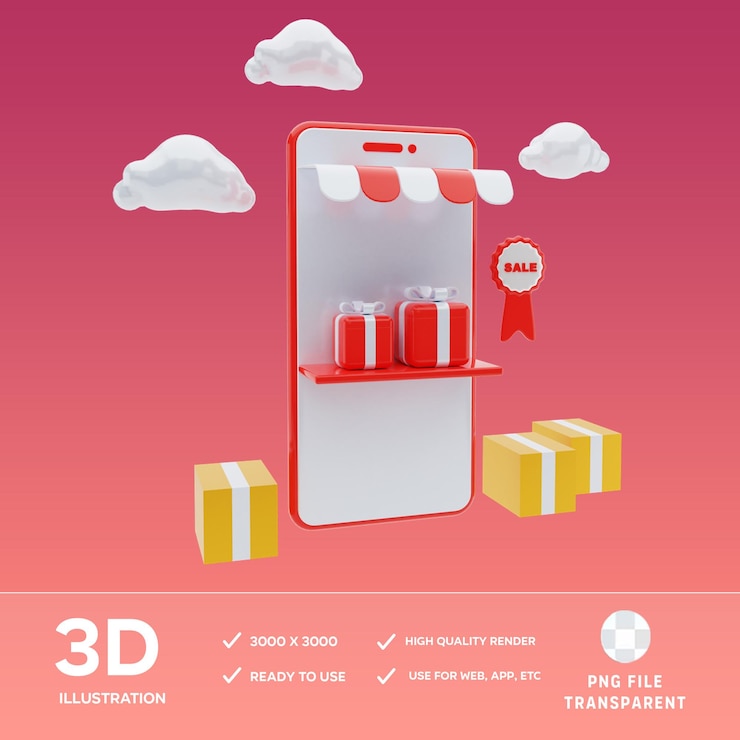 PSD psd online gift shopping 3d illustration
