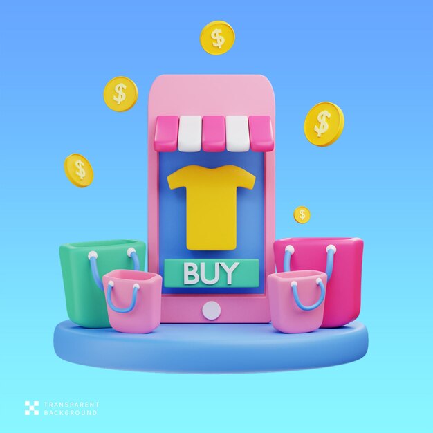PSD-Online-Shopping-App in 3D-Illustration