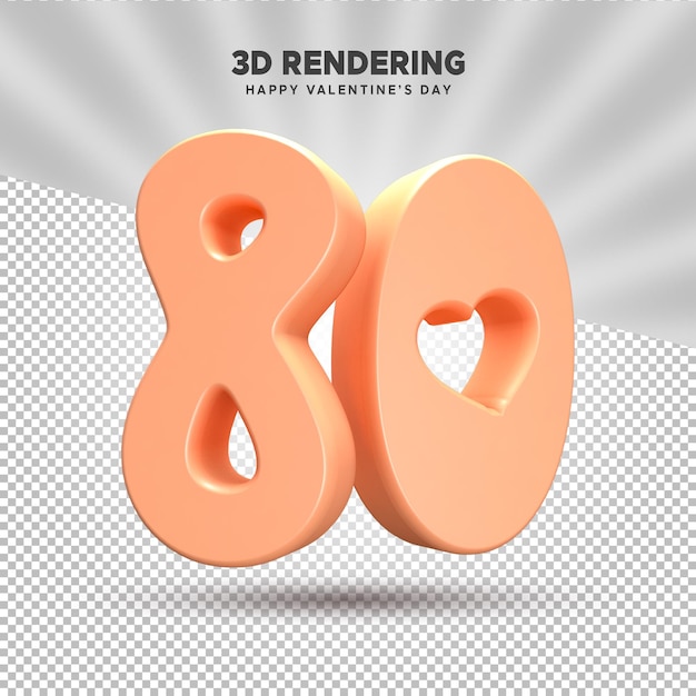 PSD psd or rose du numéro 80 rendu 3d