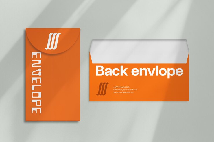 Psd Orange Envelope Mockup for Branding and Stationery