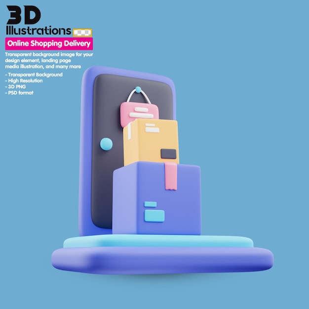 Psd package box in door delivery online shopping delivery 3d icon set