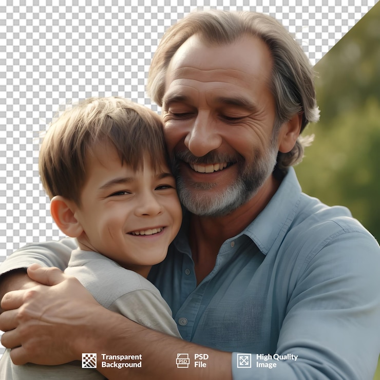 PSD psd padre de mediana edad está abrazando a su niño
