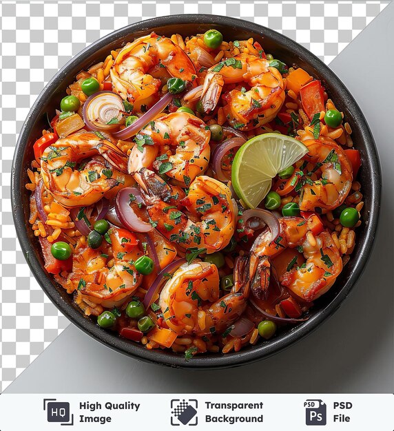 PSD psd avec de la paella de crevettes transparente dans une casserole