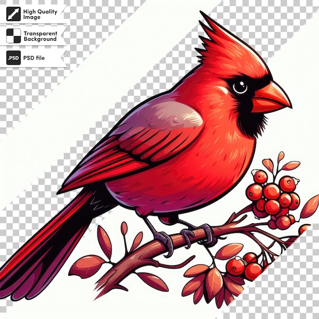 PSD psd pájaro cardenal del norte pájaro de invierno sobre fondo transparente