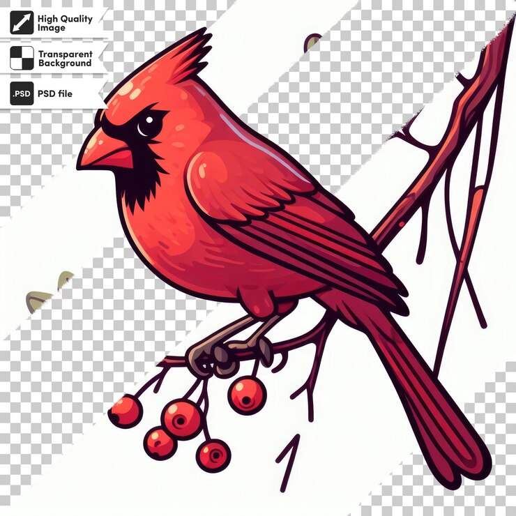 PSD psd pájaro cardenal del norte pájaro de invierno sobre un fondo transparente